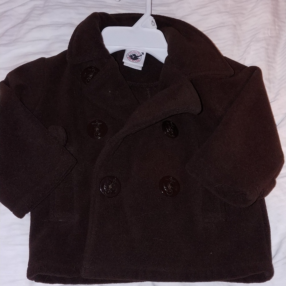24 mo boys chocolate pea coat. Never worn